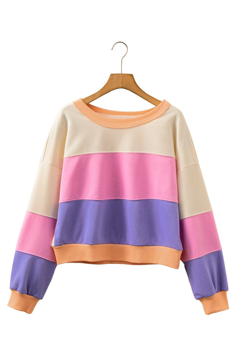 Slouchy Wide Neck Exposed Stitch Paneled Pullover