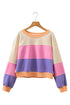 Slouchy Wide Neck Exposed Stitch Paneled Pullover