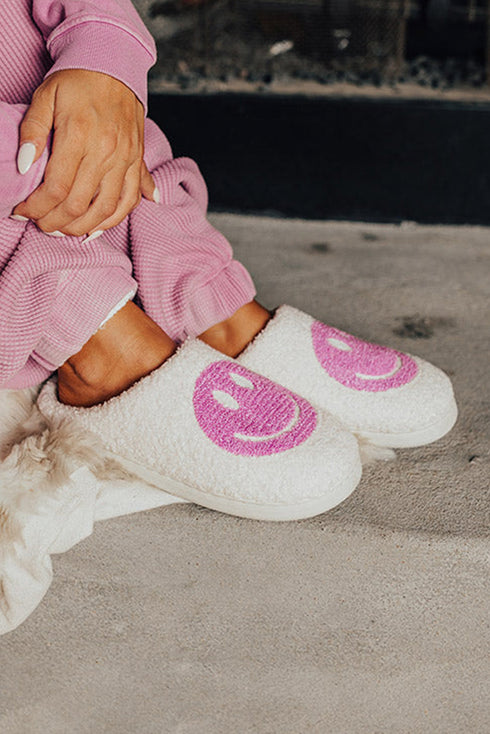 Smile Face Print Non Slip Fuzzy Fleece Slippers