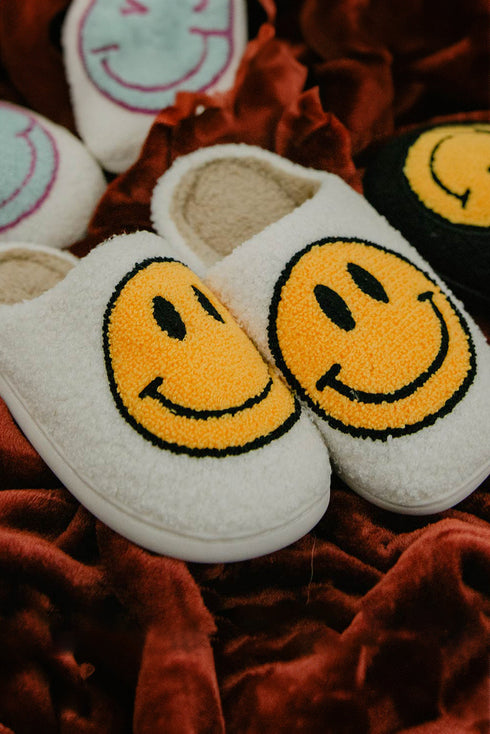 Smile Face Print Non Slip Fuzzy Fleece Slippers