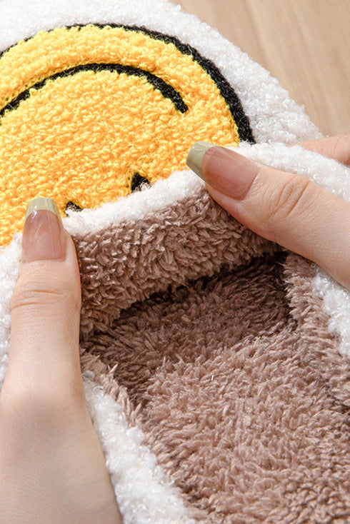 Smile Face Print Non Slip Fuzzy Fleece Slippers