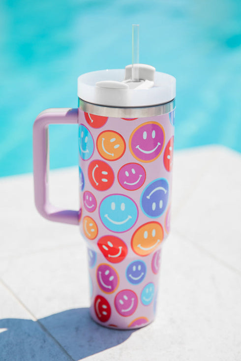 Smiley Face Pattern Large Capacity Alloy Travel Tumbler