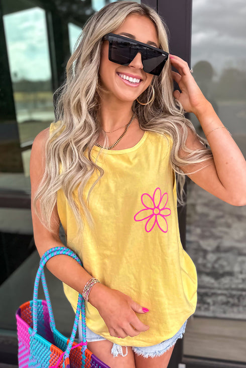 Smiling Sun Graphic Sleeveless Jersey Tank Top
