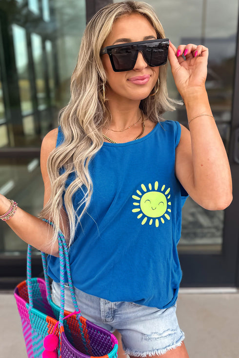 Smiling Sun Graphic Sleeveless Jersey Tank Top