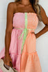 Smocked Bodice Button Front Striped Mini Dress