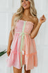 Smocked Bodice Button Front Striped Mini Dress