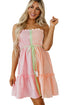 Smocked Bodice Button Front Striped Mini Dress