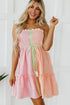 Smocked Bodice Button Front Striped Mini Dress