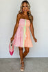 Smocked Bodice Button Front Striped Mini Dress