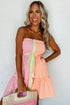 Smocked Bodice Button Front Striped Mini Dress
