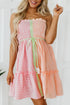 Smocked Bodice Button Front Striped Mini Dress