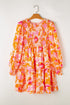 Smocked Bodice Floral Long Sleeve Tiered Mini Dress