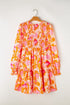 Smocked Bodice Floral Long Sleeve Tiered Mini Dress