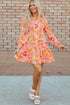 Smocked Bodice Floral Long Sleeve Tiered Mini Dress