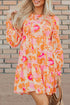Smocked Bodice Floral Long Sleeve Tiered Mini Dress