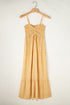 Smocked Bodice Floral Print Tie Front Maxi Dress
