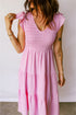 Smocked Bodice Flutter Sleeve Tiered A Line Midi Dress