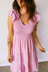 Smocked Bodice Flutter Sleeve Tiered A Line Midi Dress