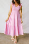 Smocked Bodice Flutter Sleeve Tiered A Line Midi Dress