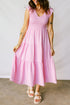 Smocked Bodice Flutter Sleeve Tiered A Line Midi Dress