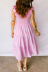 Smocked Bodice Flutter Sleeve Tiered A Line Midi Dress