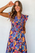 Smocked Bodice Flutter Sleeve Tiered Floral Maxi Dress