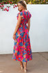 Smocked Bodice Flutter Sleeve Tiered Floral Maxi Dress