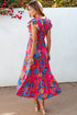 Smocked Bodice Flutter Sleeve Tiered Floral Maxi Dress