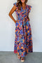Smocked Bodice Flutter Sleeve Tiered Floral Maxi Dress