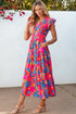 Smocked Bodice Flutter Sleeve Tiered Floral Maxi Dress