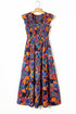 Smocked Bodice Flutter Sleeve Tiered Floral Maxi Dress