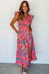 Smocked Bodice Flutter Sleeve Tiered Floral Maxi Dress