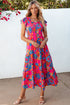 Smocked Bodice Flutter Sleeve Tiered Floral Maxi Dress