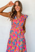 Smocked Bodice Flutter Sleeve Tiered Floral Maxi Dress