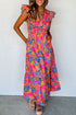 Smocked Bodice Flutter Sleeve Tiered Floral Maxi Dress