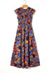 Smocked Bodice Flutter Sleeve Tiered Floral Maxi Dress