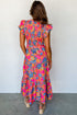 Smocked Bodice Flutter Sleeve Tiered Floral Maxi Dress