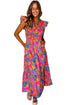 Smocked Bodice Flutter Sleeve Tiered Floral Maxi Dress