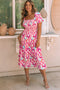 Smocked Bodice Puff Sleeve Abstract Print Midi Dress
