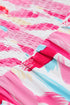 Smocked Bodice Puff Sleeve Abstract Print Midi Dress