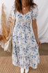 Smocked Bodice Puff Sleeve Bohemian A Line Floral Dress