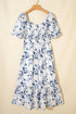 Smocked Bodice Puff Sleeve Bohemian A Line Floral Dress