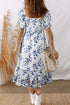 Smocked Bodice Puff Sleeve Bohemian A Line Floral Dress