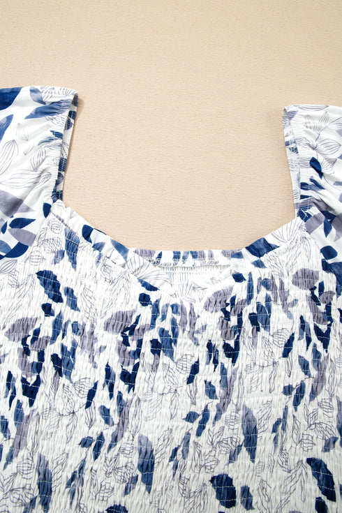 Smocked Bodice Puff Sleeve Bohemian A Line Floral Dress