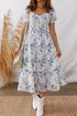 Smocked Bodice Puff Sleeve Bohemian A Line Floral Dress