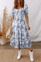 Smocked Bodice Puff Sleeve Bohemian A Line Floral Dress