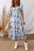 Smocked Bodice Puff Sleeve Bohemian A Line Floral Dress