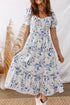 Smocked Bodice Puff Sleeve Bohemian A Line Floral Dress
