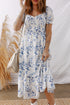 Smocked Bodice Puff Sleeve Bohemian A Line Floral Dress