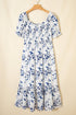 Smocked Bodice Puff Sleeve Bohemian A Line Floral Dress